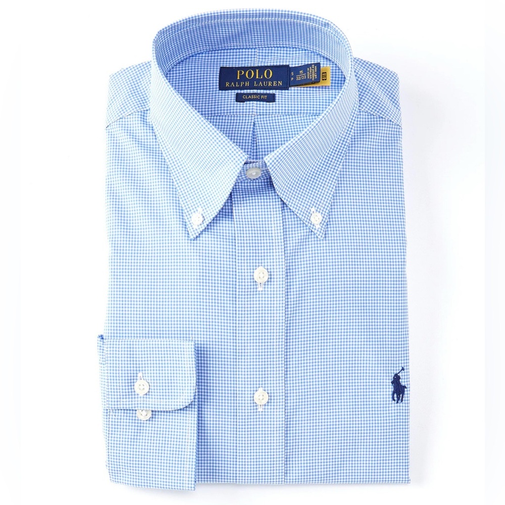 Ralph Lauren Custom Fit Blue Gingham Check‎ Button Down Long Sleeve